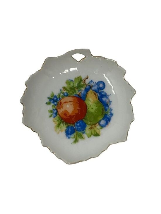 Unbranded Other - Vintage Gilded Gold Trinket Dish Plate Fruit Berries Leaf Shaped Collectible